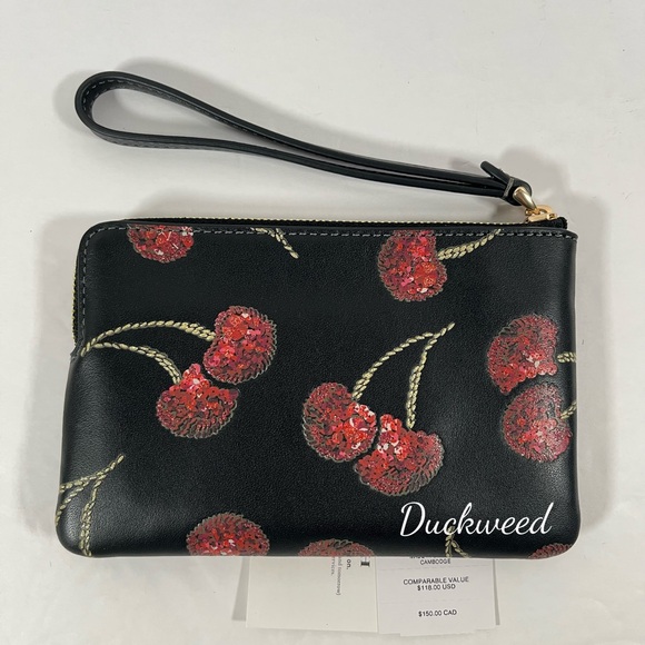 Coach Corner Zip Wristlet With Cherry Print NWT - Picture 2 of 4